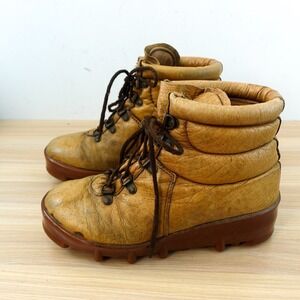 Vintage Women Mountain Hiking Boots 7.5 D Golden Brown Trekking Performance Grip
